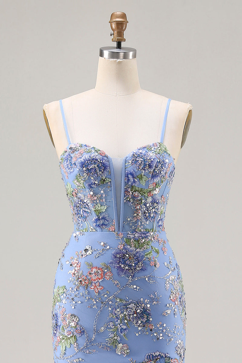 Laden Sie das Bild in den Galerie-Viewer, Rosa Meerjungfrauen Pailletten Blumen Rüschen Langes Ballkleid mit Schlitz