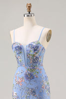 Laden Sie das Bild in den Galerie-Viewer, Rosa Meerjungfrauen Pailletten Blumen Rüschen Langes Ballkleid mit Schlitz