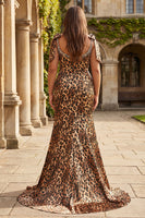 Laden Sie das Bild in den Galerie-Viewer, Brauner Leopard Meerjungfrauen Langes Plus-Size Ballkleid mit Schlitz