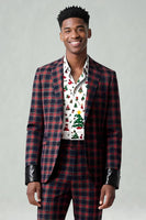 Laden Sie das Bild in den Galerie-Viewer, Rot Schwarz Gitter 2 Stück Herren Ballanzüge mit gekerbtem Revers