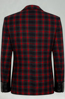 Laden Sie das Bild in den Galerie-Viewer, Rot Schwarz Gitter 2 Stück Herren Ballanzüge mit gekerbtem Revers