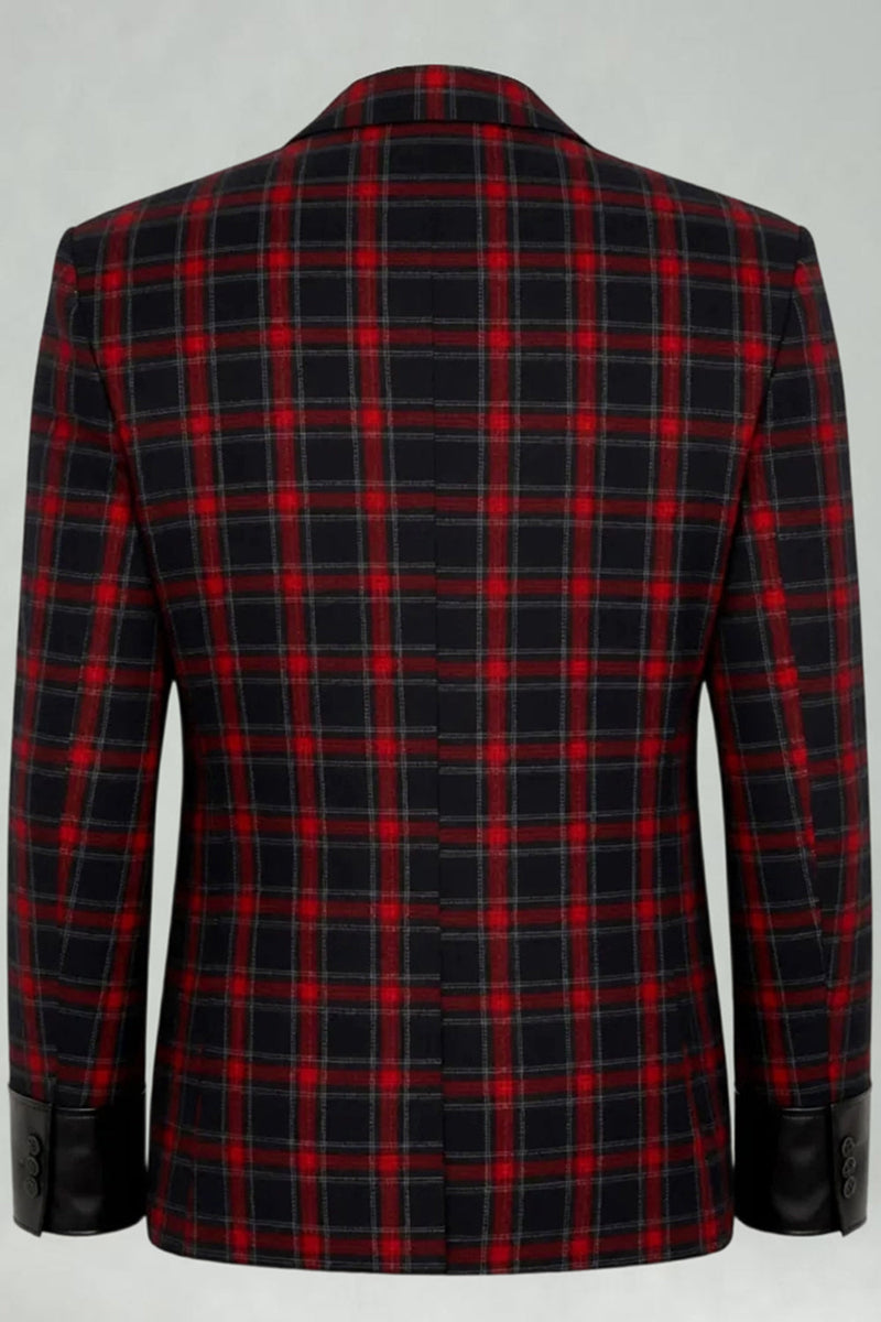 Laden Sie das Bild in den Galerie-Viewer, Rot Schwarz Gitter 2 Stück Herren Ballanzüge mit gekerbtem Revers