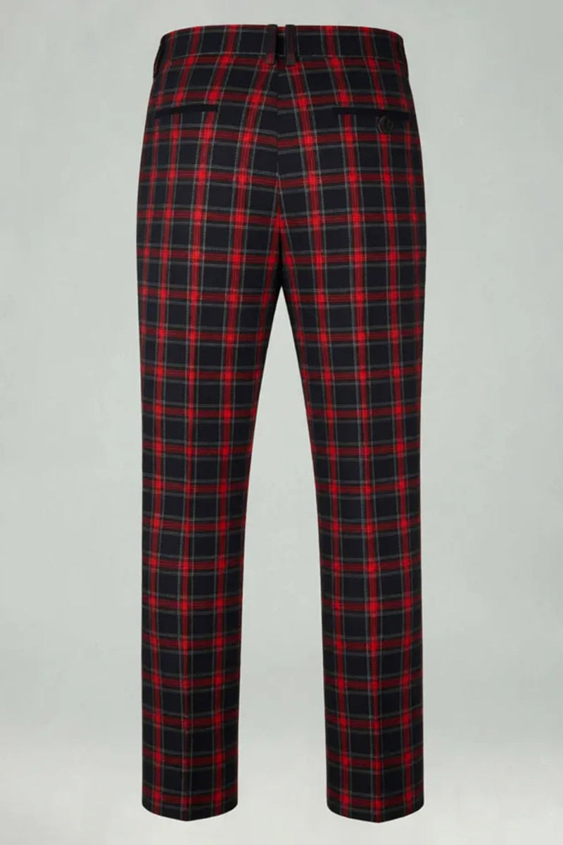 Laden Sie das Bild in den Galerie-Viewer, Rot Schwarz Gitter 2 Stück Herren Ballanzüge mit gekerbtem Revers