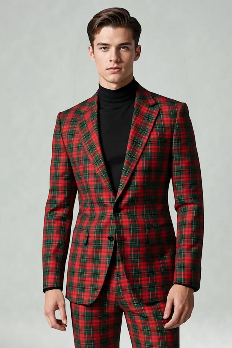 Laden Sie das Bild in den Galerie-Viewer, Rot Schwarz Karo mit gekerbtem Revers 2-teilige Herren-Ballanzüge