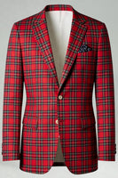 Laden Sie das Bild in den Galerie-Viewer, Rot Schwarz Karo mit gekerbtem Revers 2-teilige Herren-Ballanzüge