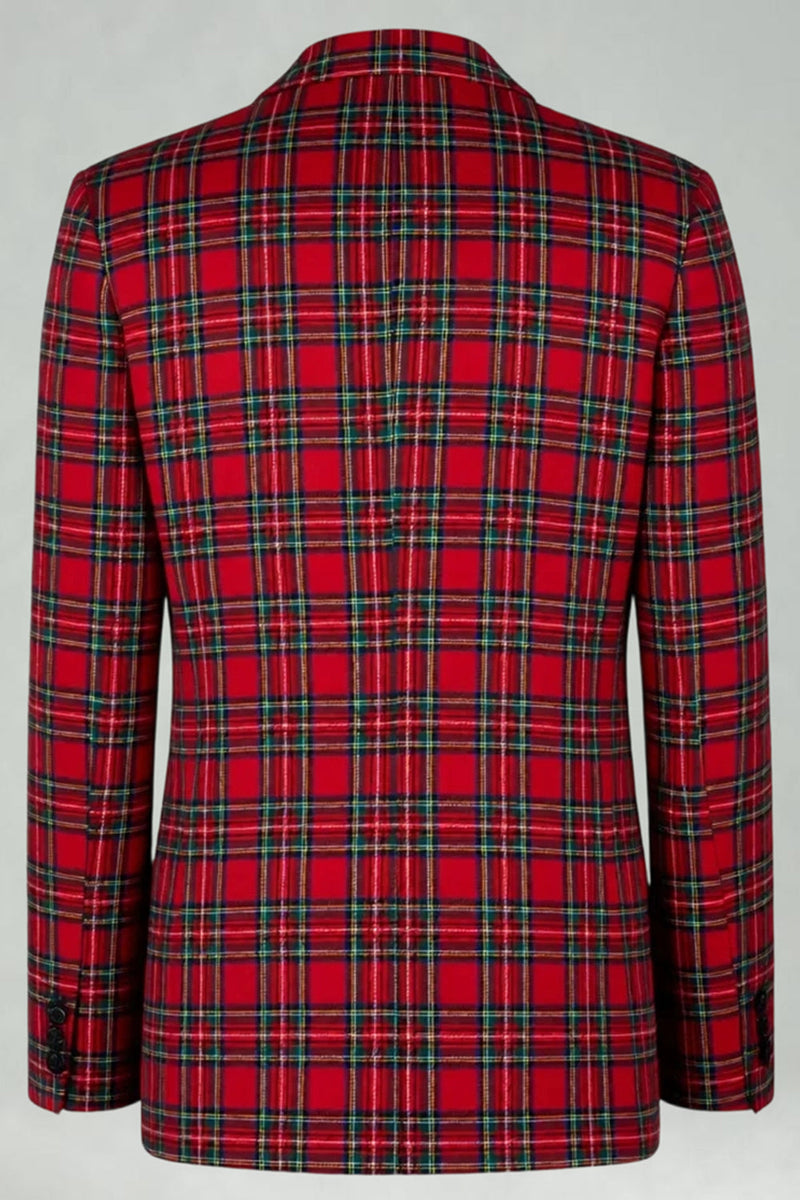 Laden Sie das Bild in den Galerie-Viewer, Rot Schwarz Karo mit gekerbtem Revers 2-teilige Herren-Ballanzüge