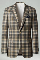 Laden Sie das Bild in den Galerie-Viewer, Braun Grau 2 Stück Herren Ballanzüge mit gekerbtem Revers Gitter mit Taschen