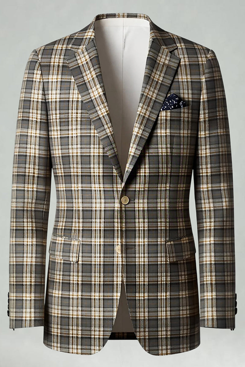 Laden Sie das Bild in den Galerie-Viewer, Braun Grau 2 Stück Herren Ballanzüge mit gekerbtem Revers Gitter mit Taschen