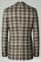 Laden Sie das Bild in den Galerie-Viewer, Braun Grau 2 Stück Herren Ballanzüge mit gekerbtem Revers Gitter mit Taschen