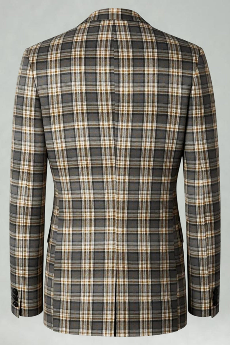 Laden Sie das Bild in den Galerie-Viewer, Braun Grau 2 Stück Herren Ballanzüge mit gekerbtem Revers Gitter mit Taschen