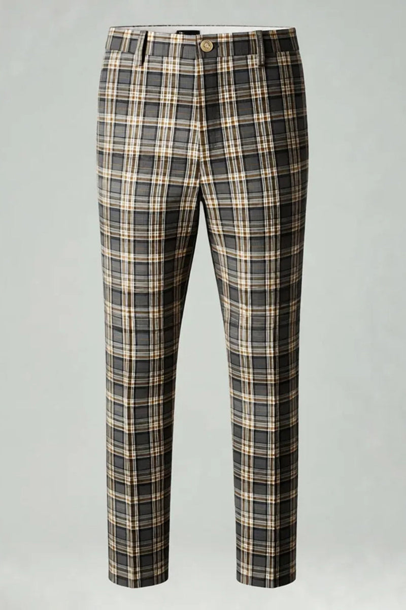 Laden Sie das Bild in den Galerie-Viewer, Braun Grau 2 Stück Herren Ballanzüge mit gekerbtem Revers Gitter mit Taschen