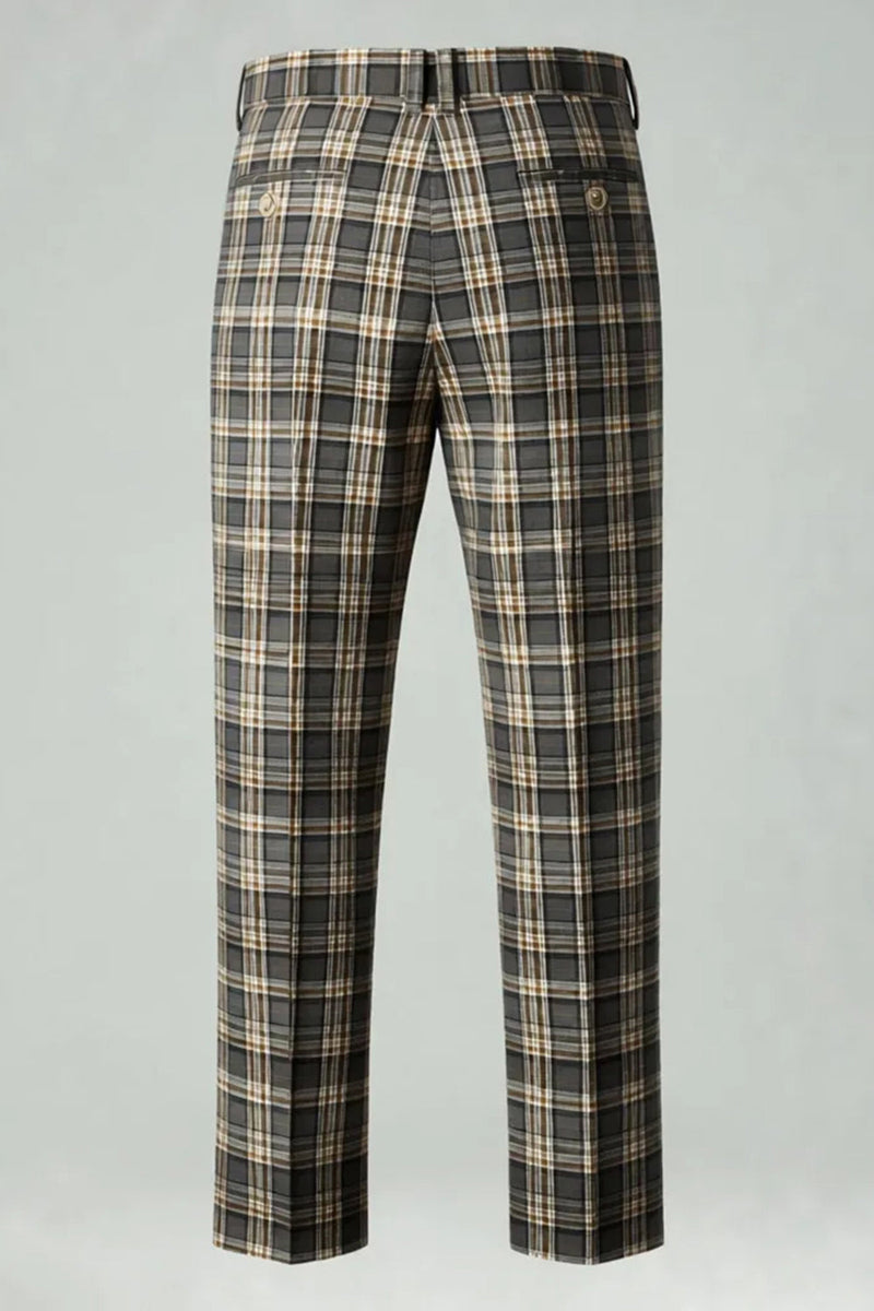 Laden Sie das Bild in den Galerie-Viewer, Braun Grau 2 Stück Herren Ballanzüge mit gekerbtem Revers Gitter mit Taschen