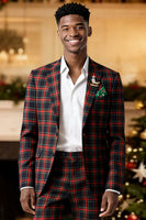 Laden Sie das Bild in den Galerie-Viewer, Braun Grau 2 Stück Herren Ballanzüge mit gekerbtem Revers Gitter mit Taschen