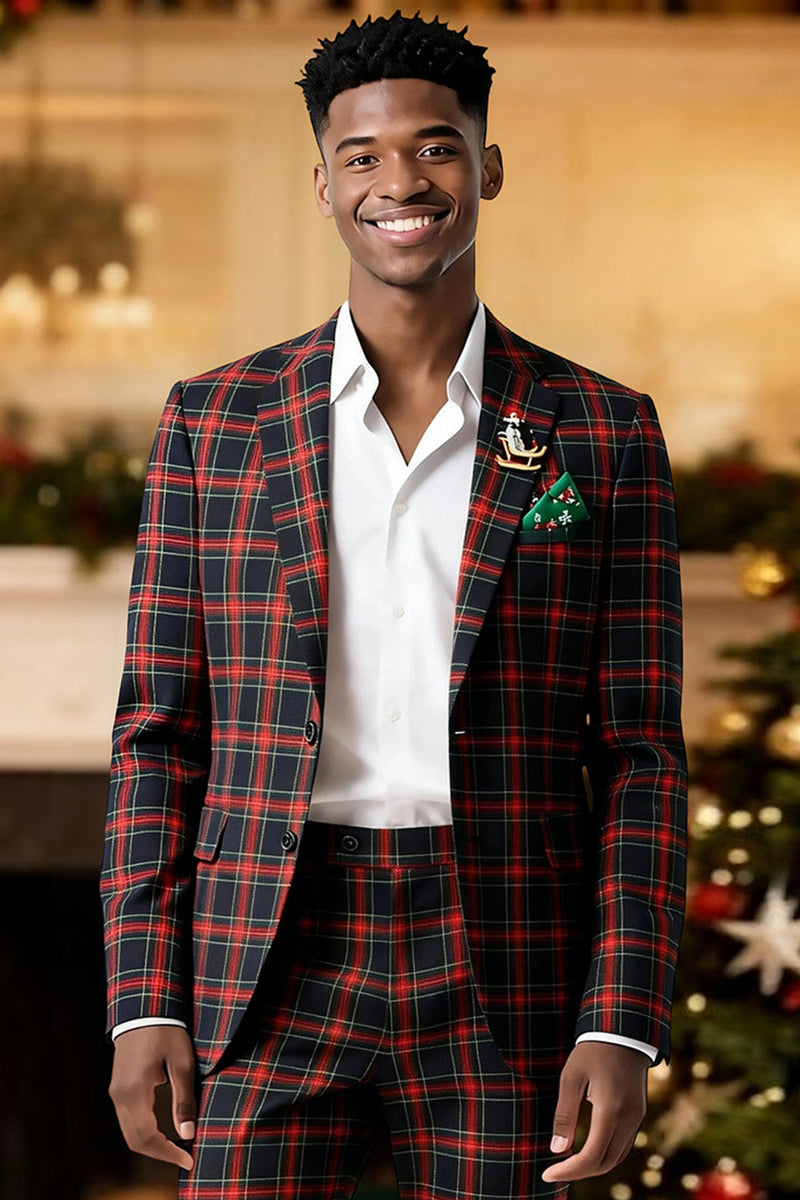 Laden Sie das Bild in den Galerie-Viewer, Braun Grau 2 Stück Herren Ballanzüge mit gekerbtem Revers Gitter mit Taschen