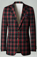 Laden Sie das Bild in den Galerie-Viewer, Braun Grau 2 Stück Herren Ballanzüge mit gekerbtem Revers Gitter mit Taschen