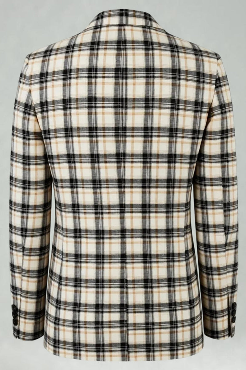 Laden Sie das Bild in den Galerie-Viewer, Schwarz Gelb Gitter mit gekerbtem Revers 2-teilige Herren-Ballanzüge