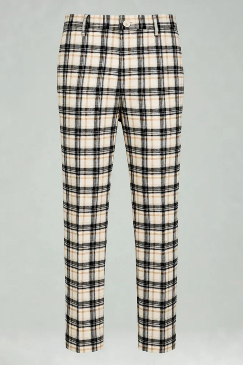 Laden Sie das Bild in den Galerie-Viewer, Schwarz Gelb Gitter mit gekerbtem Revers 2-teilige Herren-Ballanzüge