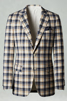 Laden Sie das Bild in den Galerie-Viewer, Schwarz Gelb Gitter mit gekerbtem Revers 2-teilige Herren-Ballanzüge