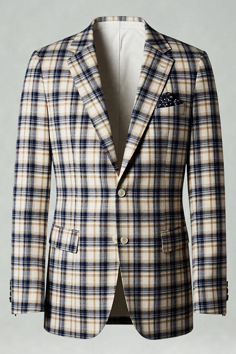 Laden Sie das Bild in den Galerie-Viewer, Schwarz Gelb Gitter mit gekerbtem Revers 2-teilige Herren-Ballanzüge