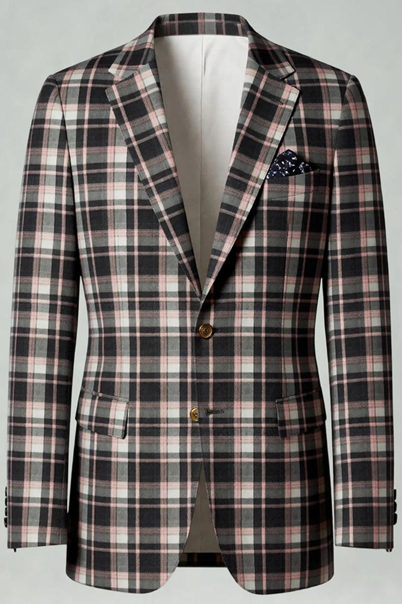 Laden Sie das Bild in den Galerie-Viewer, Schwarz Gelb Gitter mit gekerbtem Revers 2-teilige Herren-Ballanzüge