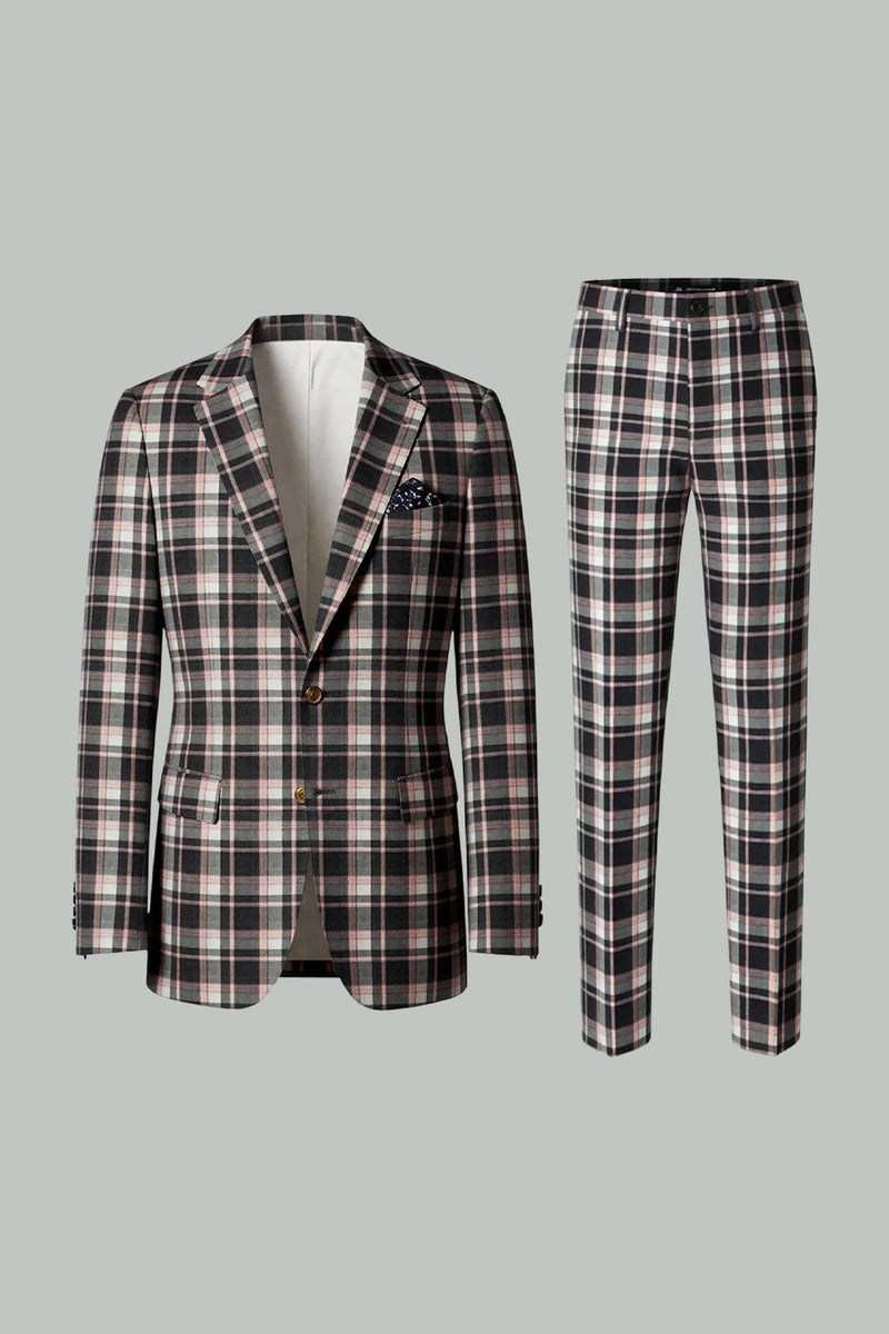 Laden Sie das Bild in den Galerie-Viewer, Schwarz Gelb Gitter mit gekerbtem Revers 2-teilige Herren-Ballanzüge