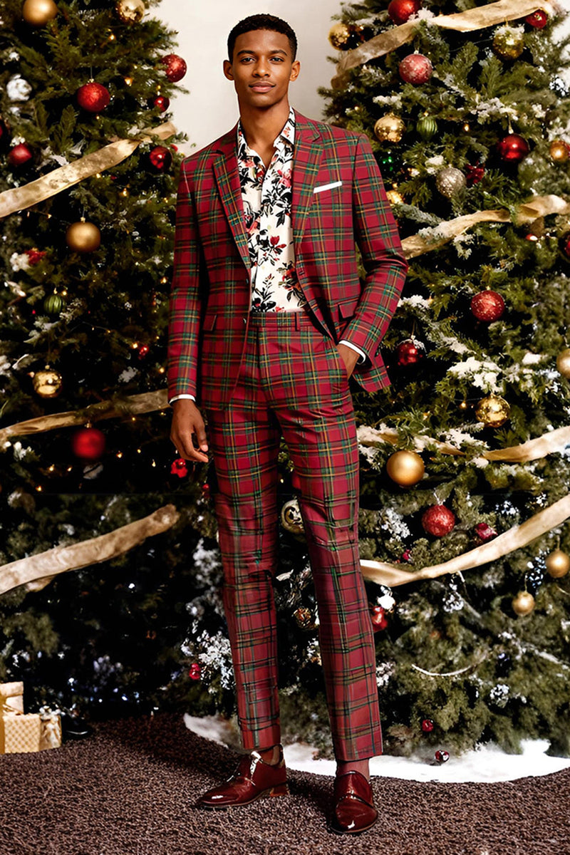 Laden Sie das Bild in den Galerie-Viewer, Schwarz Gelb Gitter mit gekerbtem Revers 2-teilige Herren-Ballanzüge