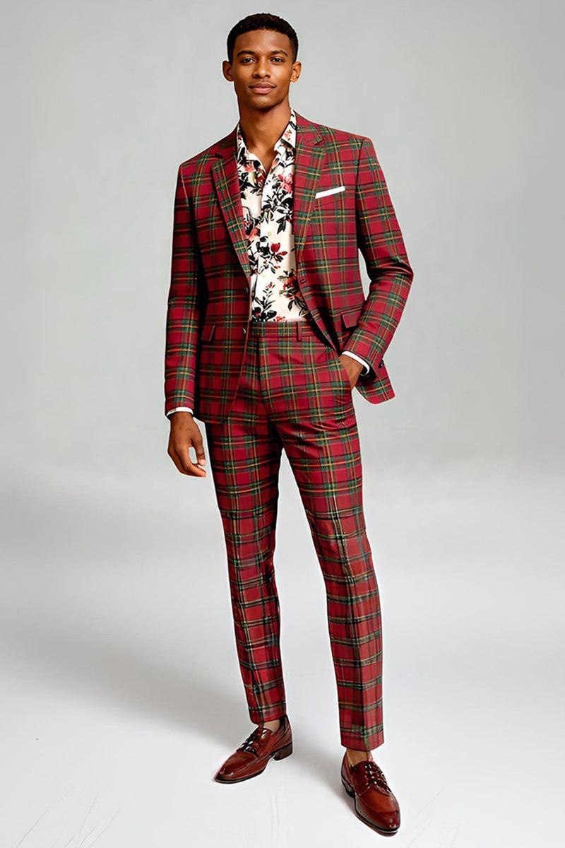 Laden Sie das Bild in den Galerie-Viewer, Schwarz Gelb Gitter mit gekerbtem Revers 2-teilige Herren-Ballanzüge