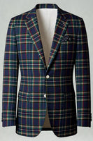 Laden Sie das Bild in den Galerie-Viewer, Blau-Grün Gitter mit gekerbtem Revers 2-teilige Herren-Ballanzüge