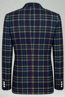 Laden Sie das Bild in den Galerie-Viewer, Blau-Grün Gitter mit gekerbtem Revers 2-teilige Herren-Ballanzüge