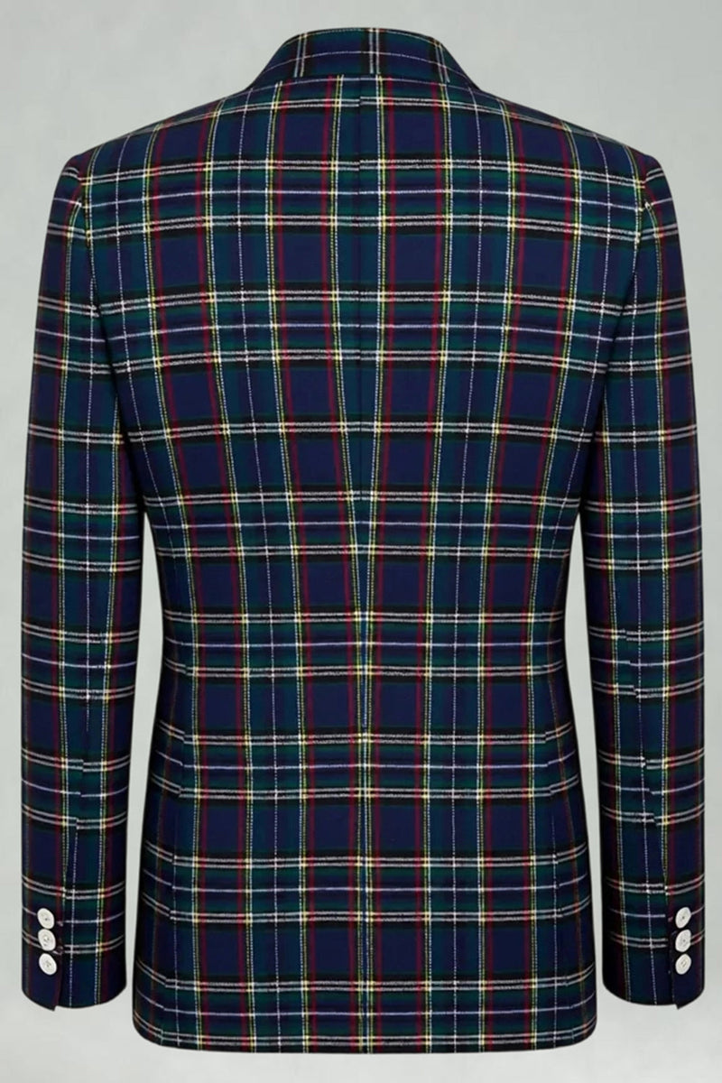 Laden Sie das Bild in den Galerie-Viewer, Blau-Grün Gitter mit gekerbtem Revers 2-teilige Herren-Ballanzüge