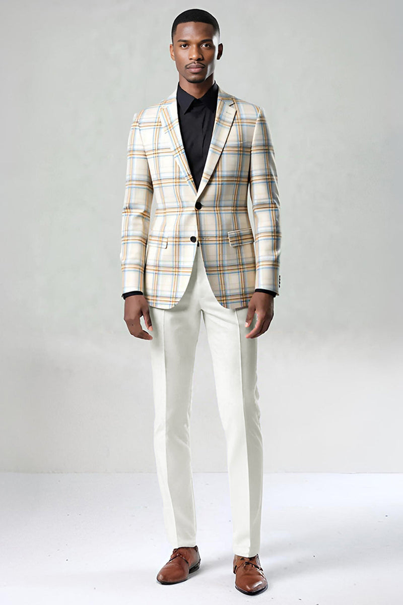 Laden Sie das Bild in den Galerie-Viewer, Blau-Grün Gitter mit gekerbtem Revers 2-teilige Herren-Ballanzüge