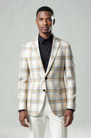 Laden Sie das Bild in den Galerie-Viewer, Blau-Grün Gitter mit gekerbtem Revers 2-teilige Herren-Ballanzüge