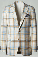 Laden Sie das Bild in den Galerie-Viewer, Blau-Grün Gitter mit gekerbtem Revers 2-teilige Herren-Ballanzüge