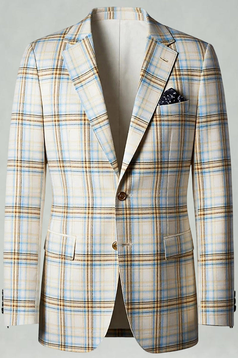 Laden Sie das Bild in den Galerie-Viewer, Blau-Grün Gitter mit gekerbtem Revers 2-teilige Herren-Ballanzüge