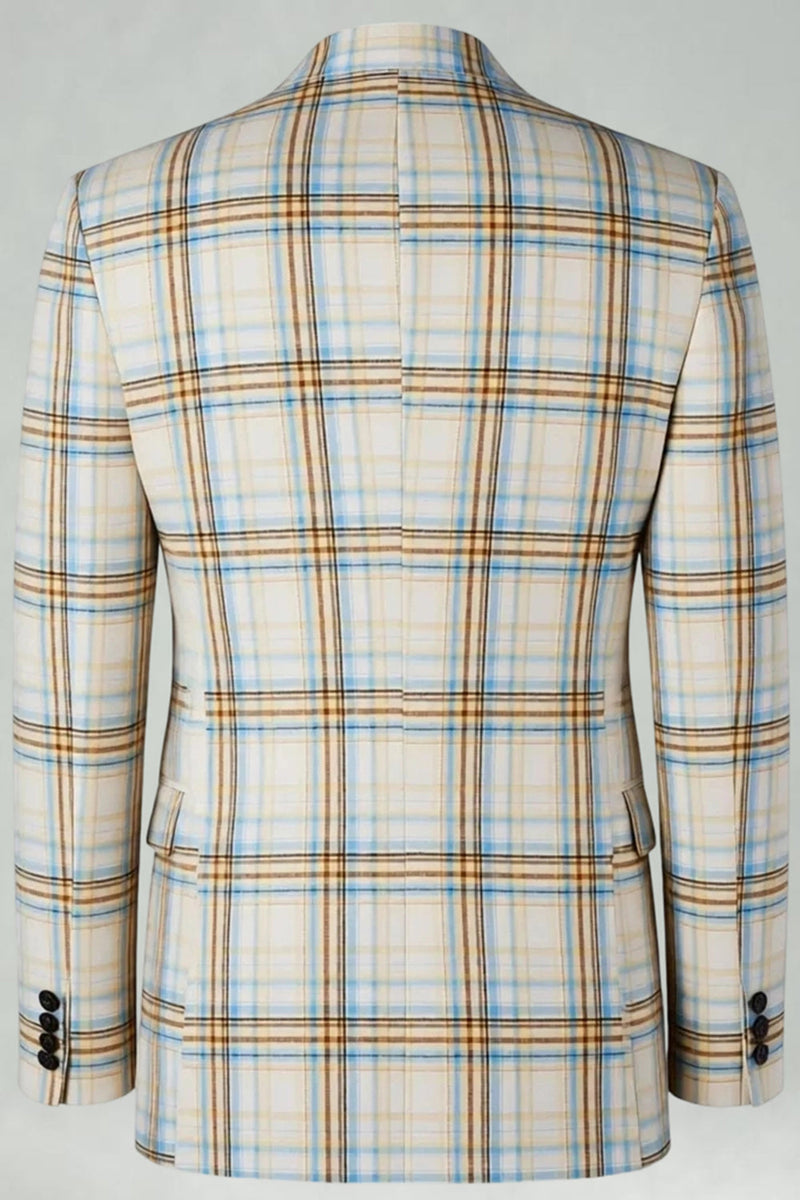 Laden Sie das Bild in den Galerie-Viewer, Blau-Grün Gitter mit gekerbtem Revers 2-teilige Herren-Ballanzüge