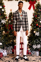 Laden Sie das Bild in den Galerie-Viewer, Blau-Grün Gitter mit gekerbtem Revers 2-teilige Herren-Ballanzüge