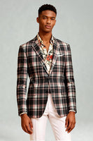 Laden Sie das Bild in den Galerie-Viewer, Blau-Grün Gitter mit gekerbtem Revers 2-teilige Herren-Ballanzüge