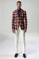 Laden Sie das Bild in den Galerie-Viewer, Blau-Grün Gitter mit gekerbtem Revers 2-teilige Herren-Ballanzüge