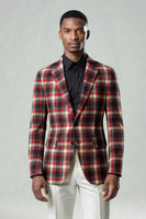 Laden Sie das Bild in den Galerie-Viewer, Blau-Grün Gitter mit gekerbtem Revers 2-teilige Herren-Ballanzüge