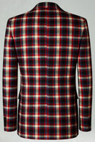 Laden Sie das Bild in den Galerie-Viewer, Blau-Grün Gitter mit gekerbtem Revers 2-teilige Herren-Ballanzüge