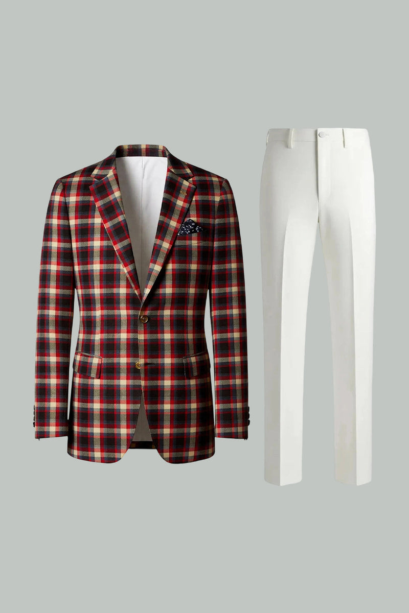 Laden Sie das Bild in den Galerie-Viewer, Blau-Grün Gitter mit gekerbtem Revers 2-teilige Herren-Ballanzüge