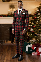 Laden Sie das Bild in den Galerie-Viewer, Schwarz Rot Grid Peak Revers Zweireihige 2-teilige Herren-Ballanzüge