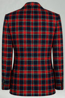 Laden Sie das Bild in den Galerie-Viewer, Schwarz Rot Grid Peak Revers Zweireihige 2-teilige Herren-Ballanzüge