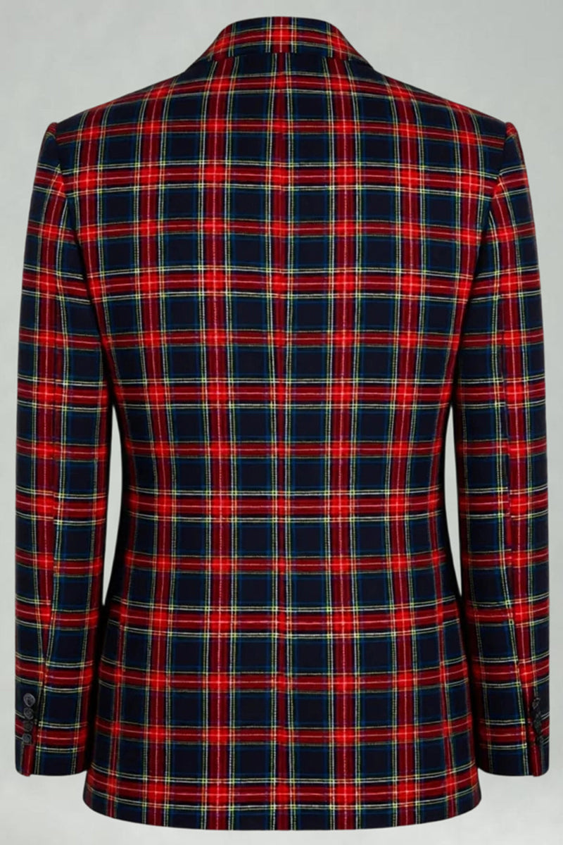 Laden Sie das Bild in den Galerie-Viewer, Schwarz Rot Grid Peak Revers Zweireihige 2-teilige Herren-Ballanzüge