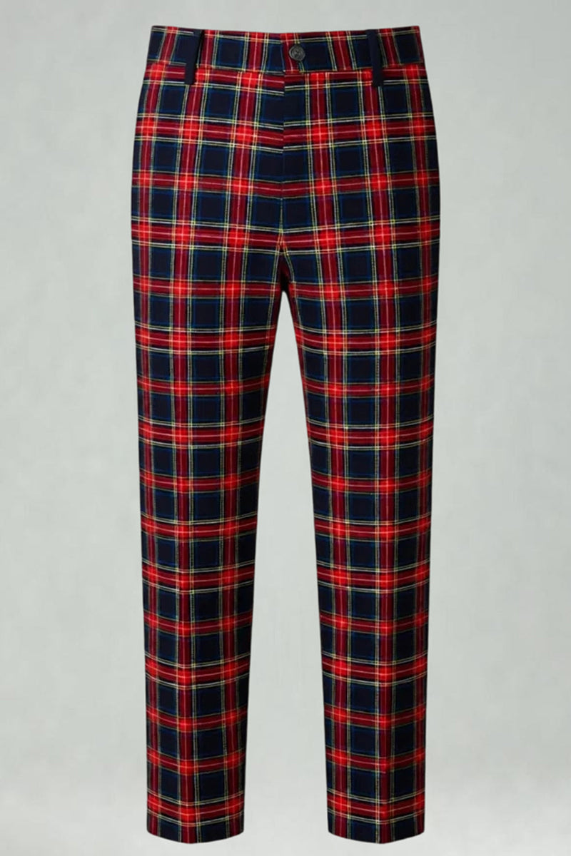 Laden Sie das Bild in den Galerie-Viewer, Schwarz Rot Grid Peak Revers Zweireihige 2-teilige Herren-Ballanzüge