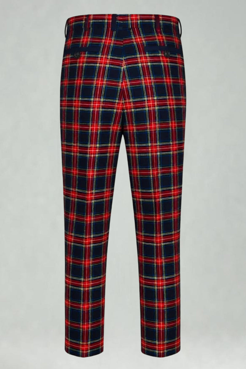 Laden Sie das Bild in den Galerie-Viewer, Schwarz Rot Grid Peak Revers Zweireihige 2-teilige Herren-Ballanzüge