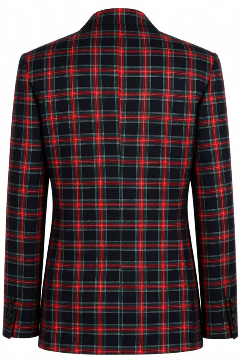 Laden Sie das Bild in den Galerie-Viewer, Schwarz Rot Grid Peak Revers Zweireihige 2-teilige Herren-Ballanzüge