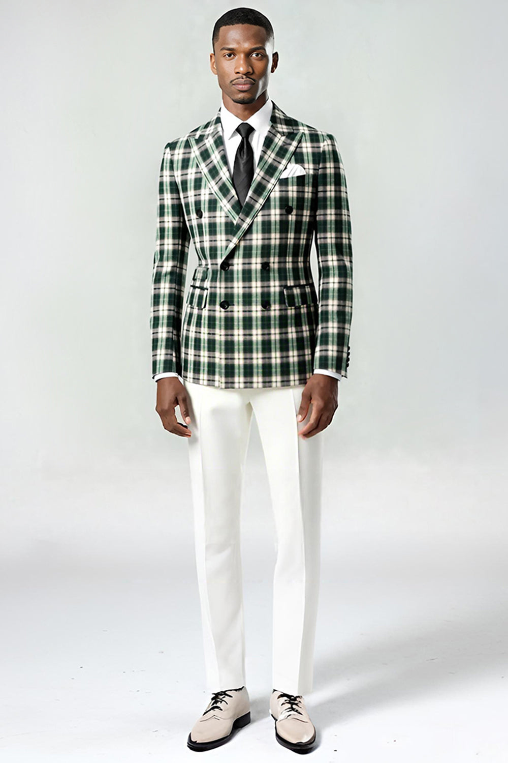 Schwarz Grün Grid Peak Revers 2-teilige Herren-Ballanzüge