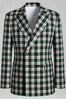 Laden Sie das Bild in den Galerie-Viewer, Schwarz Grün Grid Peak Revers 2-teilige Herren-Ballanzüge