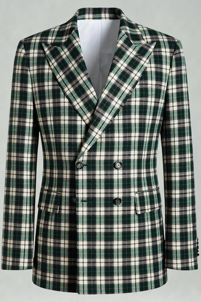 Laden Sie das Bild in den Galerie-Viewer, Schwarz Grün Grid Peak Revers 2-teilige Herren-Ballanzüge